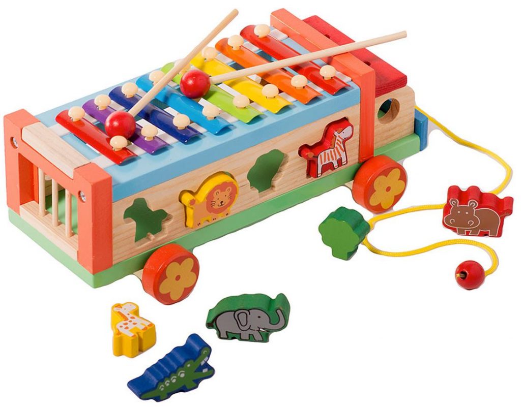 Shumee wooden-musical-animal-truck-toy